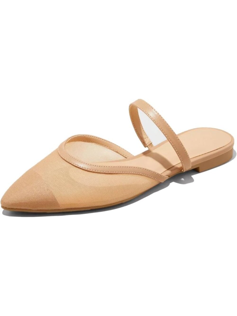 Women's Beige Comfy Raffia Woven Strap Closed Pointed Toe Mule Flat Sandals